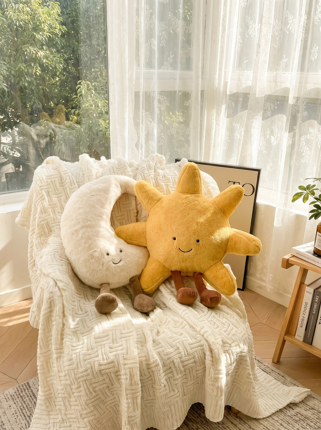 Smiley Sun & Moon Plush Pillow