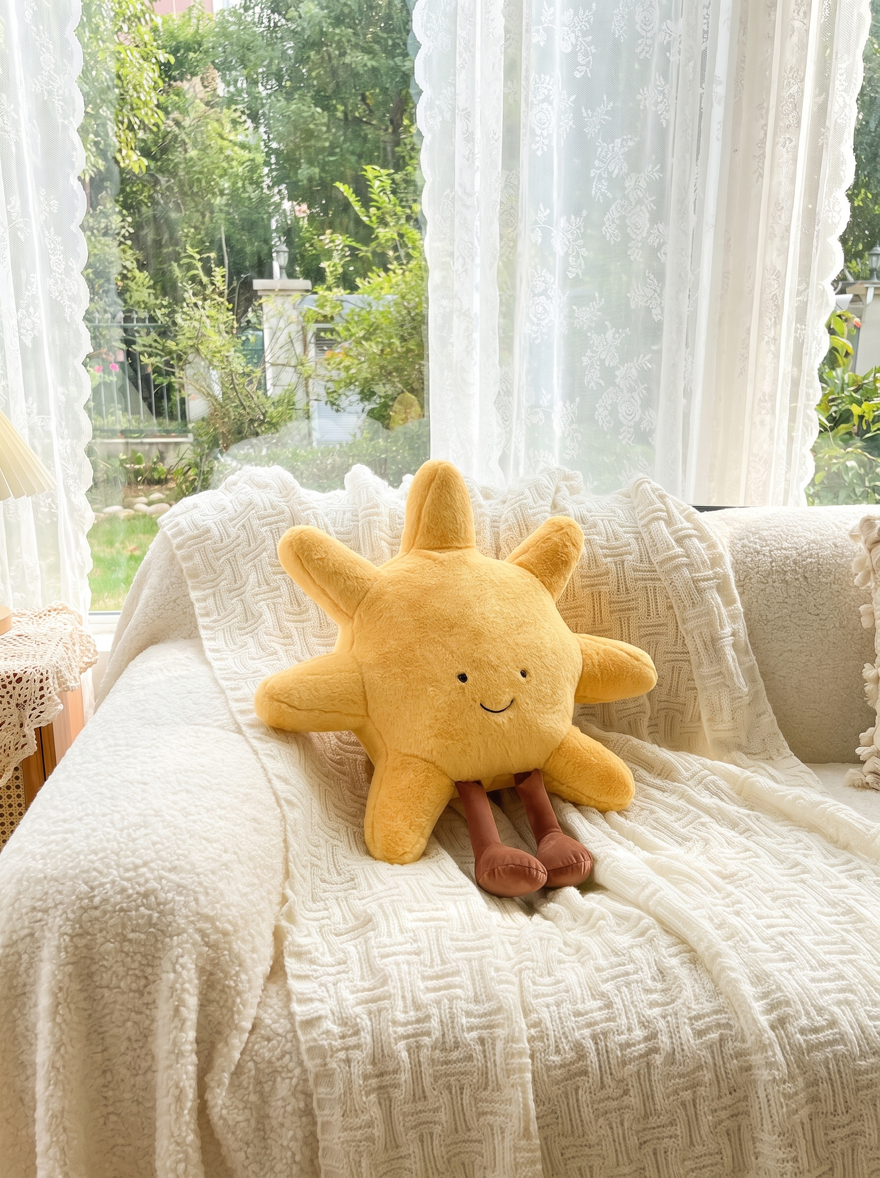 Smiley Sun & Moon Plush Pillow